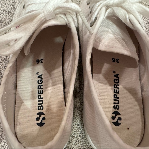 Superga White Napa Platform Sneaker Shoe Canvas Rubber Sole Laces Sz 6 - Picture 5 of 10